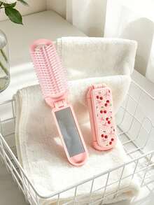 1pc Foldable Comb With Mirror, Pink Cherry Blossom, Bow & Flower Design, Compact Travel Comb, Suitable For Men & Women, Great Gift - Multicolor - View 8