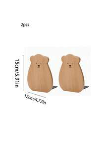 Cirelle 2pcs Cartoon Bear Shaped Walnut Book Ends, Anti-Slip Stable Base Book Stopper, Heavy Duty Book Support Holder For Books Magazines, Minimalist Tabletop Storage Decor For Bedroom Study Library, Lovely Present For Students Book Lovers - Multicolor - View 13
