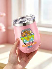 SCOOBY-DOO X SHEIN 1PC Scooby‑Doo Flip‑Top Lid Travel Drink Cup, Eye‑Catching Themed Printed Vessel, Compact Portable Reusable Design, Great For Beverages, Commuting, Road Trips, Camping, Outdoor Adventures And Daily On‑The‑Go Drinks - Pink - View 2