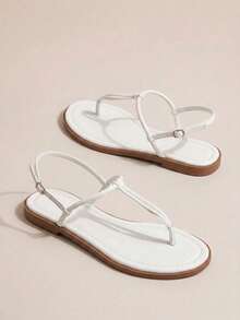 HighSole 女士平底凉鞋，趾带设计，舒适百搭，适合春夏户外/室内穿着，简约时尚，适合度假、日常通勤，优雅复古风。 - 白色 - 查看 7