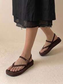 HighSole Women's Shoes Are Simple And Comfortable To Wear, Open-Toe Design, Low-Heeled Casual Style, Suede Leather, Brown Platform Sandals, Suitable For Travel And Vacation, Daily Wear Summer - Chocolate Brown - View 4