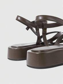HighSole Women Shoes Spring And Summer New Multi-Belt Cross Back Buckle Design Open Platform Simple Versatile Style Sandals Daily Commuting Shopping Wear - Coffee Brown - View 8