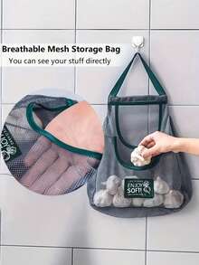 1pc Solid Wall Mount Mesh Storage Bag Kitchen Organizer For Fruits Vegetables Ginger Garlic Breathable Hanging Pouch Home Daily Use Functional Convenient Practical Household Supplies Must Have - Multicolor - View 3
