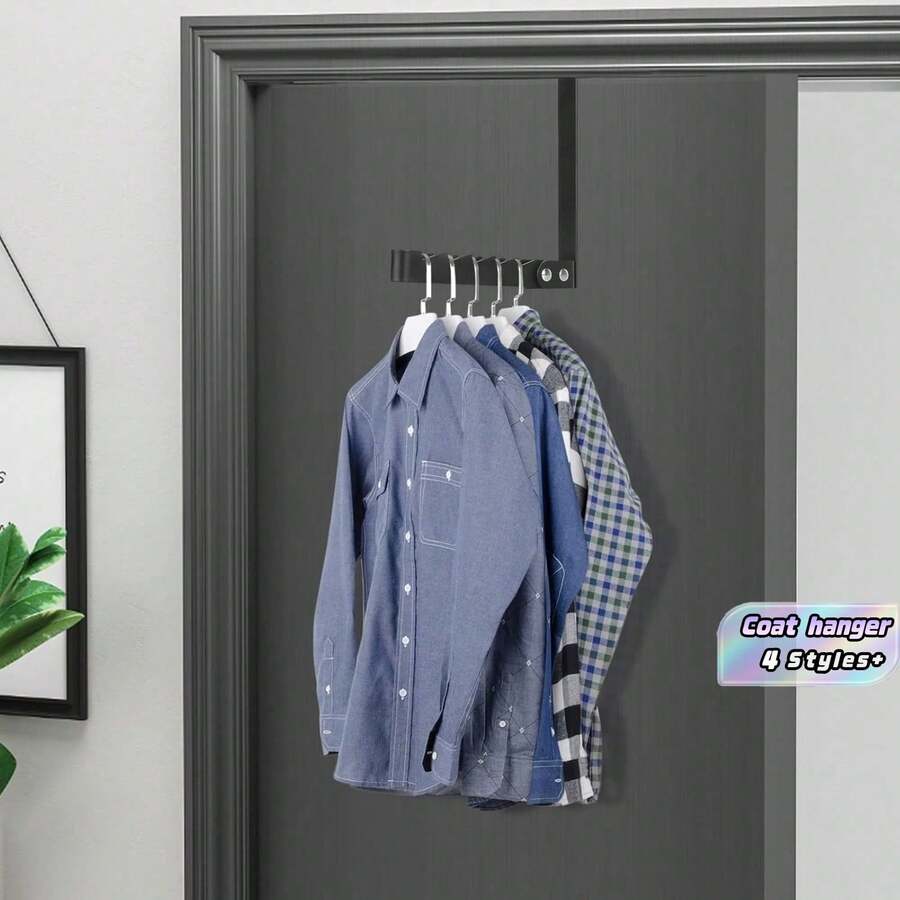 Hook Hanger Behind The Door, Foldable Storage Rack Behind The Door, Space-Saving Hanging Storage Hanger, Suitable For Bedroom And Bathroom Clothes, Coats, Towels (White/Black) - multicolor - View 1