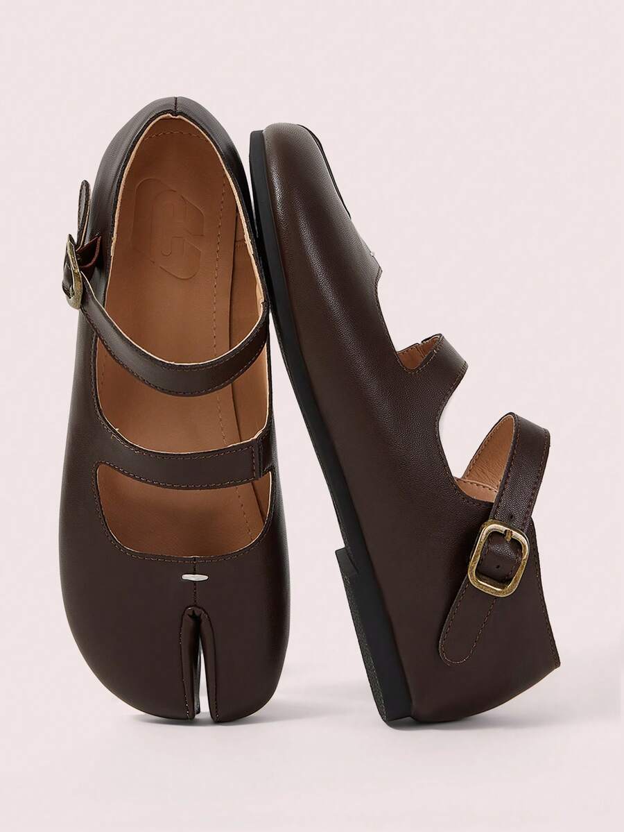 CUCCOO DOLLMOD Women's All-Season Brown Soft Leather Round Toe Mary Jane Shoes With Single Strap Buckle, Vintage Style, Versatile For Daily Wear, Outings And Commuting - Coffee Brown - View 1
