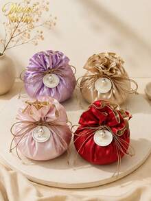 Muroi Mono This Stylish Ruffled Drawstring Pouch Is An Ideal Favor Bag For Showers And Parties. Made Of Soft Fabric With Delicate Ruffled Gathers, It Boasts Charming Ins‑Style Romantic Vibes. Great For Holding Small Gifts For Guests. - Banquet color - View 5