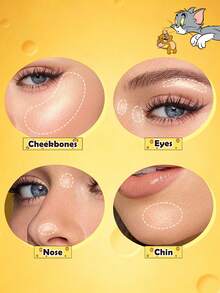 TOM & JERRY X SHEIN 1 buah Highlighter Keju, Kilau Halus, Tahan Lama dan Tidak Pudar, Highlighter Hasil Akhir Satin untuk Tampilan Makeup 3D - Emas telanjang muda - View 3