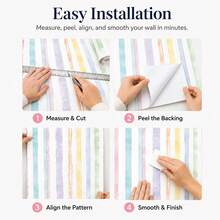 1 Roll Watercolor Stripe Peel & Stick Wallpaper, Removable PVC Wall Decor For Kids Bedroom, Nursery & Playroom, 3 Patterns, 3 Sizes - Multicolor - View 18