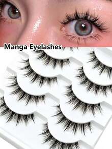 5 Pairs Doll Like Natural False Lashes Transparent Stem Cartoon Fairy Style Cosplay Reusable Must Have Beauty Accessory - Multicolor - View 3
