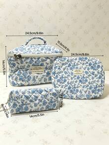 1 Piece Bow Large Capacity Portable Cosmetic Bag Simple Style Multifunctional Cosmetic Bag Cosmetic Storage Bag Travel Cosmetic Bag Beauty Makeup Tools Storage Bag Cosmetic Bag Women's Gift Travel Essentials - Blue - View 4