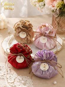 Muroi Mono This Stylish Ruffled Drawstring Pouch Is An Ideal Favor Bag For Showers And Parties. Made Of Soft Fabric With Delicate Ruffled Gathers, It Boasts Charming Ins‑Style Romantic Vibes. Great For Holding Small Gifts For Guests. - Banquet color - View 3