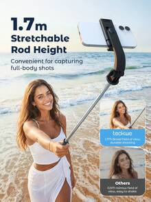 Teckwe Trípode Selfie Stick, Trípode de Aluminio Extensible con Control Remoto Inalámbrico, Compatible con iPhone y Smartphones Android, Perfecto para Viajes, Vlog, Video y Foto (Negro) - Negro - Ver 4