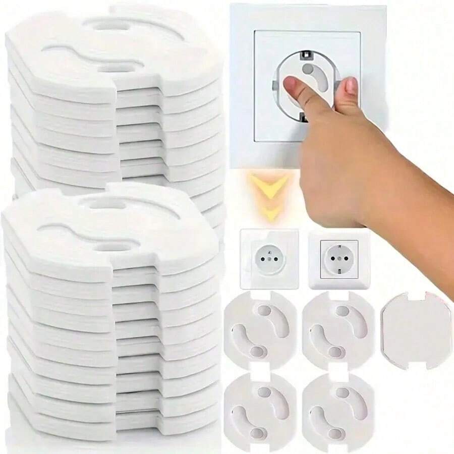 SHEIN 30/20/10/1, European Press Socket Protective Cover, White Plastic German Standard Power Plug, Household Wall Socket Occlusion Accessories - Multicolor - View 1