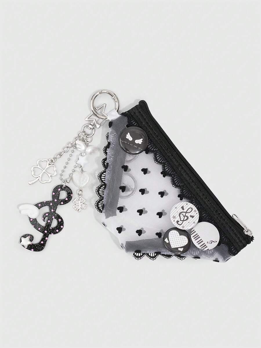 ROMWE Kawaii 1Pc Cute Y2K Style Music Note Badge Decor Heart Lace‑Trim ...