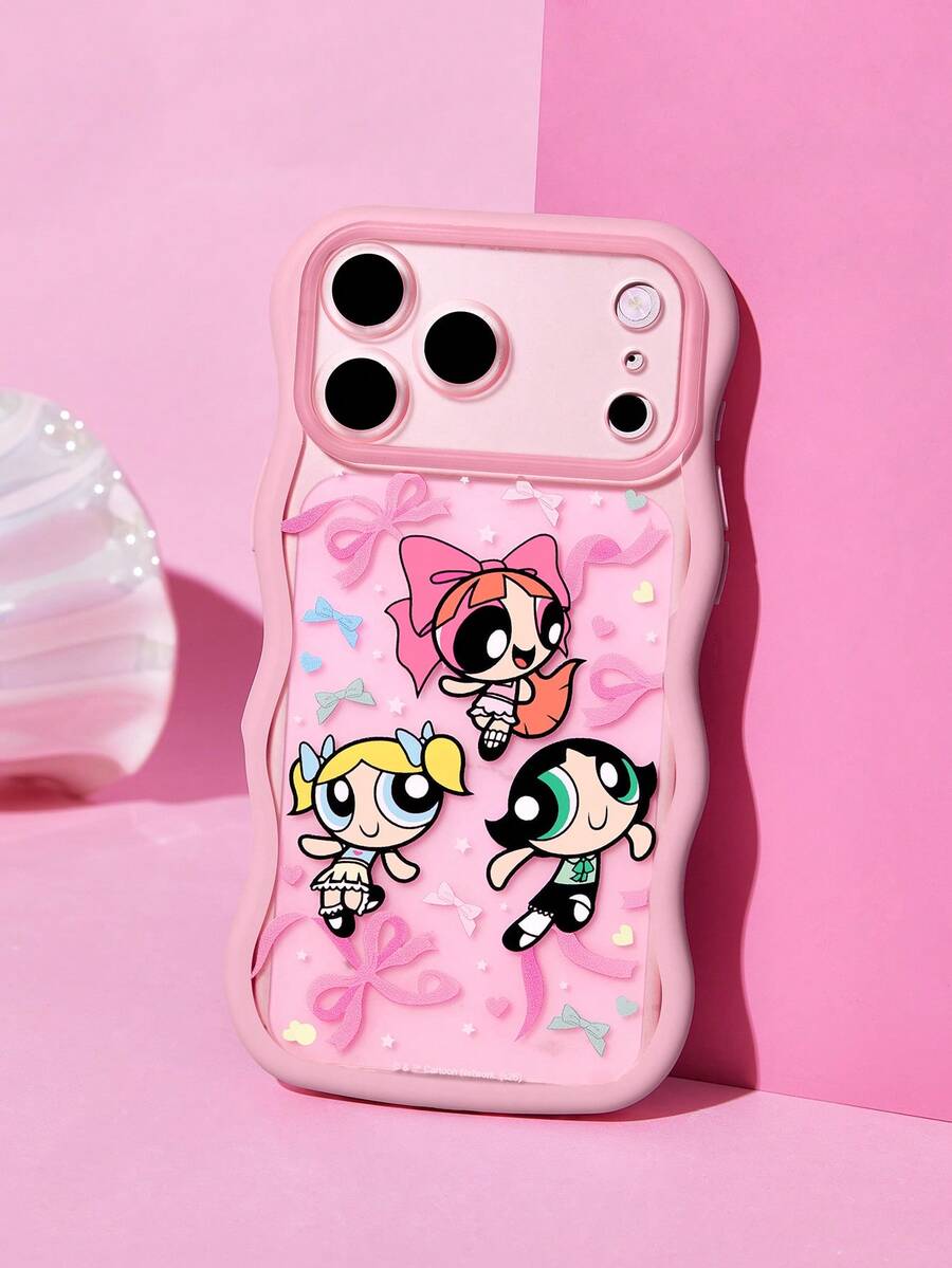 THE POWERPUFF GIRLS X SHEIN 粉色多圖可愛小女警波浪紋二合一時尚手機殼 - 彩色 - 查看 1