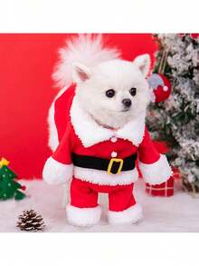 PETSIN 1set Santa Claus Costume, Santa Hat, Cat Winter Clothes, Dog Standing On Two Feet Clothes, Christmas Decorations - Red and White - View 8