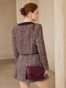 MOTF WOMEN'S FASHION BURGUNDY SHOULDER BAG, EXQUISITE CHAIN, CLASSIC VERSATILE FLIP SMALL SQUARE BAG, SUITABLE FOR DAILY, COMMUTING, SHOPPING, TRAVEL - Burgundy - View 9
