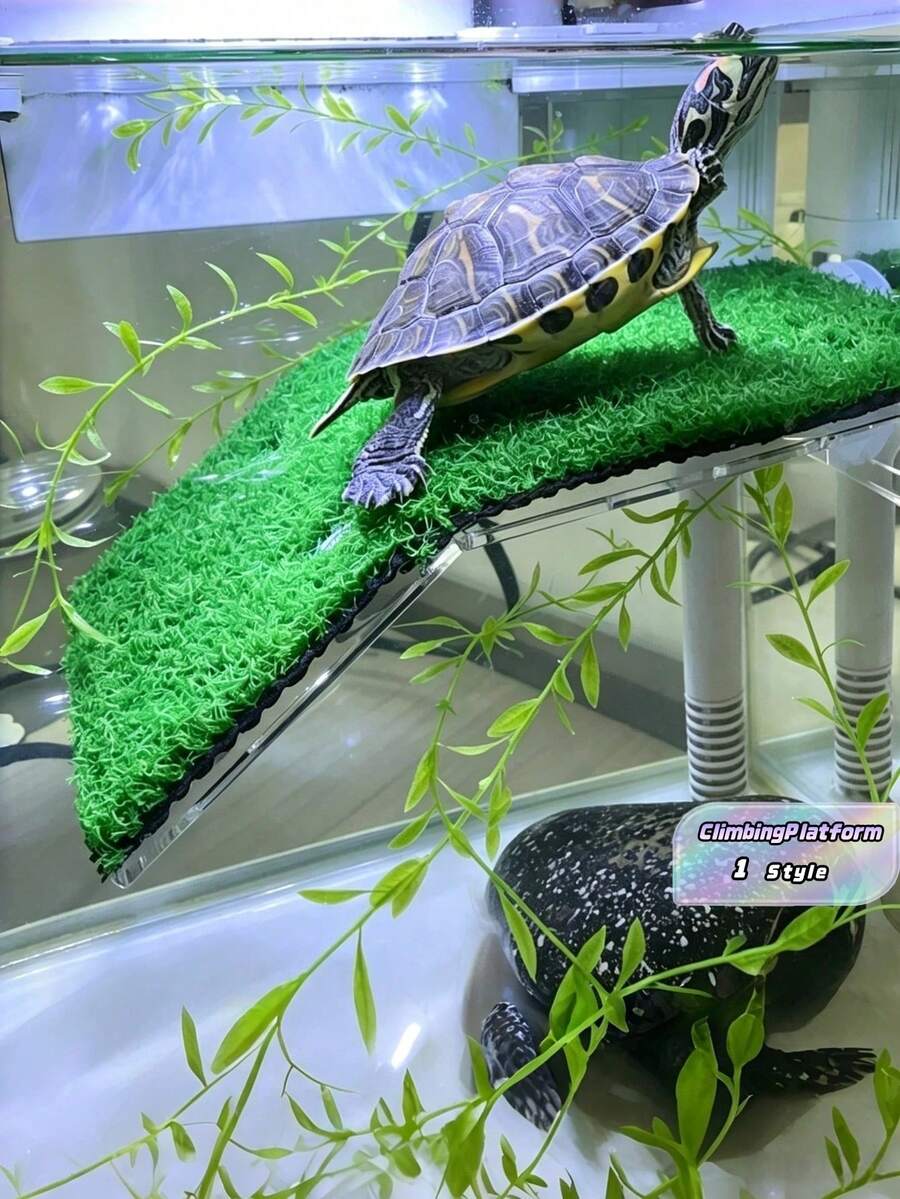 1 Set Of Turtle Rest And Back Platform, Turtle Terrace, With Simulated Grass-Turtle Ramp, Lawn Climbing Ladder, Turtle/Frog/Turtle Rest Terrace/Fish Tank Supplies, Aquarium Accessories, Turtle Supplies, Climbing Pet Supplies - Multicolor - View 1