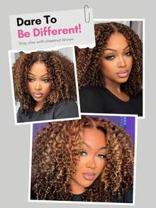 Water Wave Glueless Bob Wig V Part Human Hair Wigs For Women Highlight#4/30 CHIC BOB All Ready Wig None Lace Front Wigs Put On And Go Curly Bob Glueless Wigs For Daily Use - S4/30 - View 5