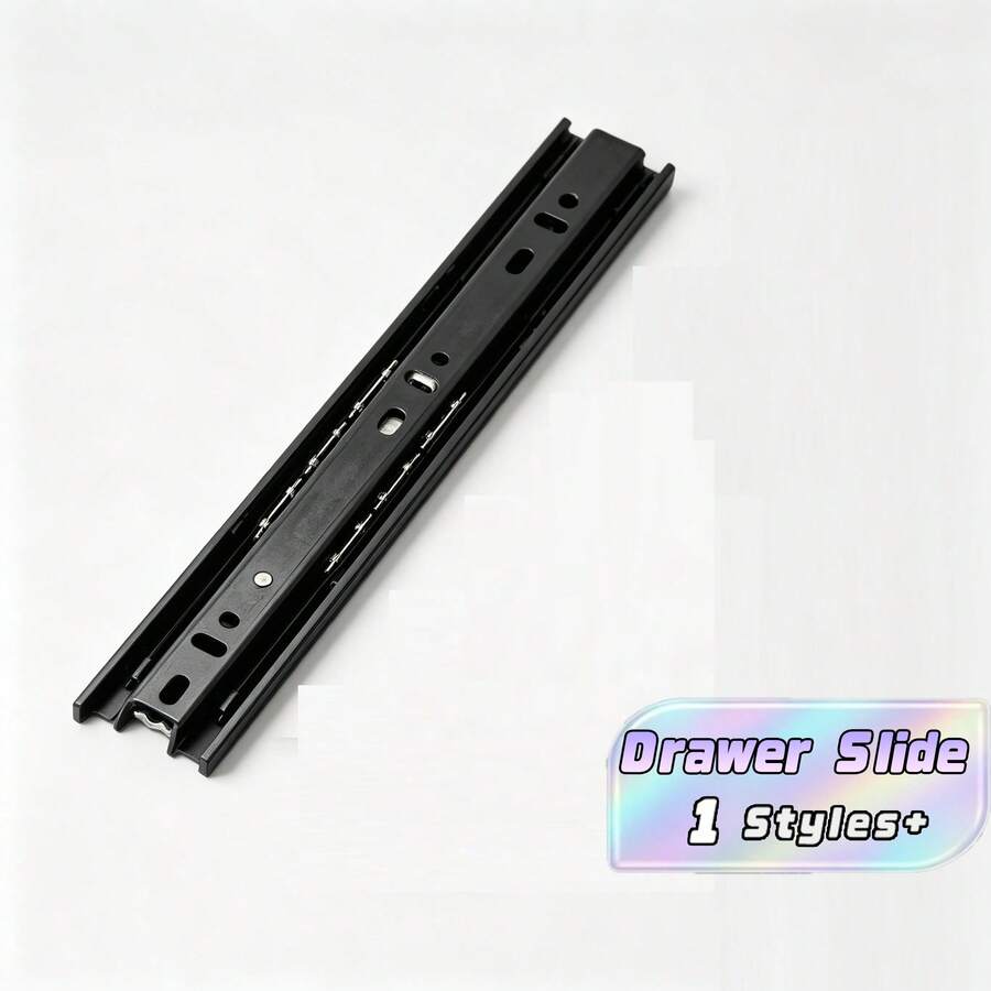 1Pc 3‑Section Soft Close Drawer Slide, Silent Ball Bearing Damping Drawer Rail, Suitable For Office Desks, Wardrobes, Computer Desk Drawers - Black - View 1