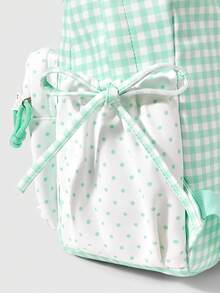 ROMWE Kawaii 1Pc Sweet Plaid Backpack, Star‑Decorated School Backpack, Aesthetic Lace Ruffle Preppy School Bag, Back‑To‑School & Travel Shoulder Bag - Green - View 6