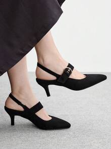 CUCCOO BIZCHIC Pointed Women's Shoes, Buckle Stiletto, Elegant Elegant Commuting Versatile Retro Fashion Solid Color Pointed Women's Shoes Fall Shoes - Black - View 1