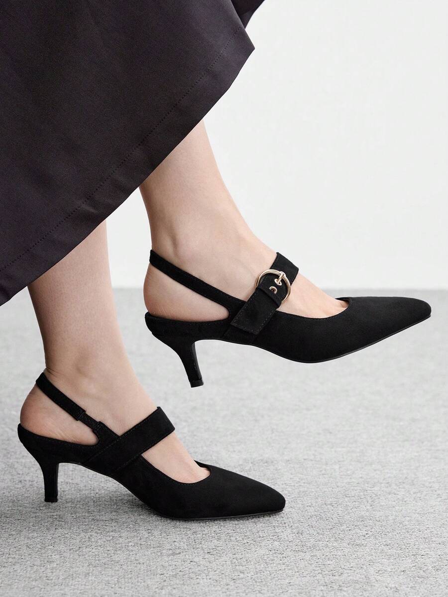 CUCCOO BIZCHIC Pointed Women's Shoes, Buckle Stiletto, Elegant Elegant Commuting Versatile Retro Fashion Solid Color Pointed Women's Shoes Fall Shoes - Black - View 1