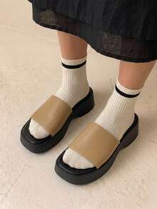 HighSole 女士拼色休闲百搭时尚软木坡跟拖鞋，适合夏季穿着 - 駝色 - 查看 4