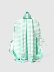 ROMWE Kawaii 1Pc Sweet Plaid Backpack, Star‑Decorated School Backpack, Aesthetic Lace Ruffle Preppy School Bag, Back‑To‑School & Travel Shoulder Bag - Green - View 5