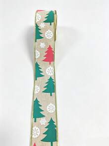 2.36 Inch Wide Christmas Wired Edge Burlap Ribbon, Vintage Burlap Fabric Ribbon With Golden Metallic Trim, Snowman & Xmas Tree Printed Design, Flexible Wired Ribbon For Wreath Making, Gift Wrapping, Bow Craft, Holiday Home DIY Decor - multicolor - View 14
