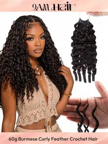 Boho Braids Brumese Curly 60g 50 Strands Human Crochet Hair For Women 14-22 Inch Burmese Curly Bundles 100% Remy Human Hair Pre-Separated Invisible Miracle Knots Feather Crochet Human Hair Boho Extensions Dark Brown 2# - S2 - View 2