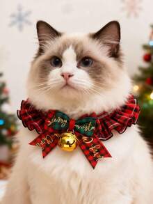 PETSIN 1PC Christmas Cartoon Pet Collar, Red Lace Bowknot Bib Necklace With Bell, Festive Decor Accessory For Cats & Dogs - Multicolor - View 7