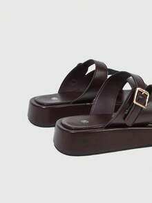 HighSole 女款交叉帶金屬扣法式極簡拖鞋 度假穿搭 - 咖啡棕 - 查看 7
