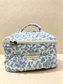 1 Piece Bow Large Capacity Portable Cosmetic Bag Simple Style Multifunctional Cosmetic Bag Cosmetic Storage Bag Travel Cosmetic Bag Beauty Makeup Tools Storage Bag Cosmetic Bag Women's Gift Travel Essentials - Blue - View 12