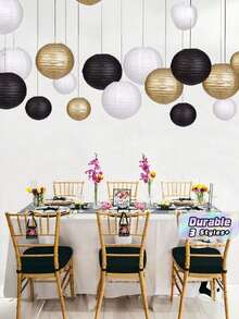 The Paper Lantern Set In Black, Gold, And White Colors Requires No Batteries Or Power Source, Making It Ideal For Decorating Birthdays, New Year's Celebrations, Graduation Ceremonies, And Various Parties - Multicolor - View 1