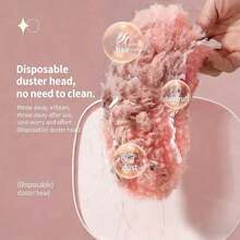 1pc Multifunctional 360 Double-Sided Static Dusting Feather Duster, Retractable Cleaning Tool - Pink - View 3