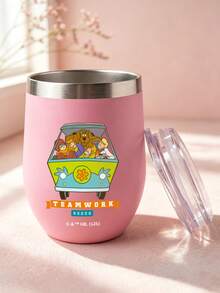 SCOOBY-DOO X SHEIN 1PC Scooby‑Doo Flip‑Top Lid Travel Drink Cup, Eye‑Catching Themed Printed Vessel, Compact Portable Reusable Design, Great For Beverages, Commuting, Road Trips, Camping, Outdoor Adventures And Daily On‑The‑Go Drinks - Pink - View 4