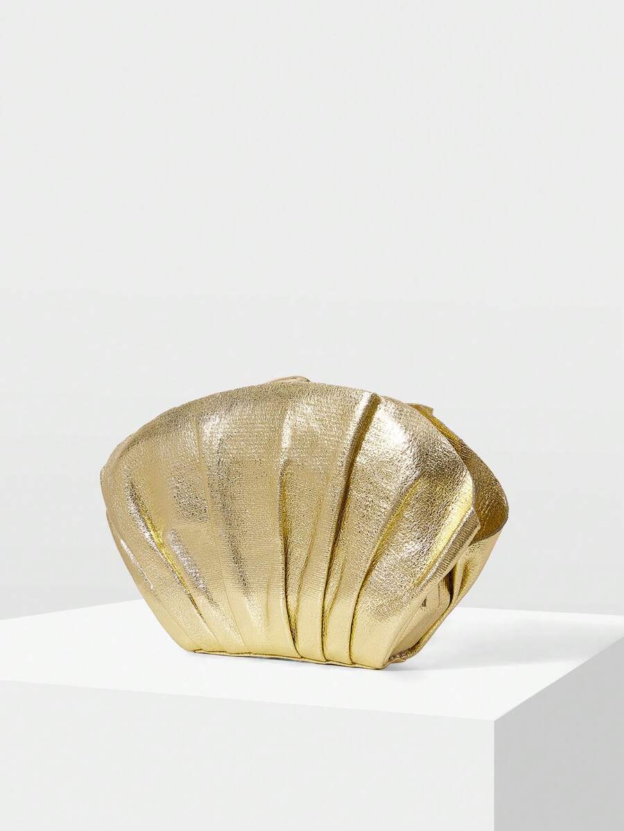MOTF PREMIUM WOMEN'S FASHION GOLD CLUTCH BAG, EXQUISITE FAN-SHAPED PLEATED DINNER BAG, FOR PARTIES, PARTIES, SHOPPING, WEDDINGS, DRESS MATCHING - Gold 1 - View 2