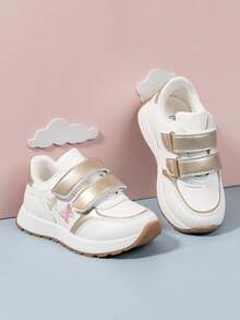SHEIN 1 Pair Of Women's Children's Shoes Embroidered Retro-Style Gold Contrasting Color Design Suitable For Spring, Summer, Autumn And Winter Sports Shoes - White - View 2