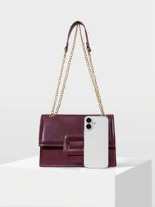 MOTF WOMEN'S FASHION BURGUNDY SHOULDER BAG, EXQUISITE CHAIN, CLASSIC VERSATILE FLIP SMALL SQUARE BAG, SUITABLE FOR DAILY, COMMUTING, SHOPPING, TRAVEL - Burgundy - View 5