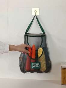 1pc Solid Wall Mount Mesh Storage Bag Kitchen Organizer For Fruits Vegetables Ginger Garlic Breathable Hanging Pouch Home Daily Use Functional Convenient Practical Household Supplies Must Have - Multicolor - View 2