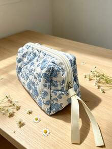 1 Piece Bow Large Capacity Portable Cosmetic Bag Simple Style Multifunctional Cosmetic Bag Cosmetic Storage Bag Travel Cosmetic Bag Beauty Makeup Tools Storage Bag Cosmetic Bag Women's Gift Travel Essentials - Blue - View 11