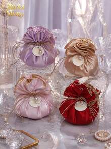 Muroi Mono This Stylish Ruffled Drawstring Pouch Is An Ideal Favor Bag For Showers And Parties. Made Of Soft Fabric With Delicate Ruffled Gathers, It Boasts Charming Ins‑Style Romantic Vibes. Great For Holding Small Gifts For Guests. - Banquet color - View 2