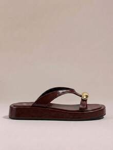 HighSole Ladies Slippers Cross Strap Design Metal Decorative Element Slippers - Burgundy - View 2