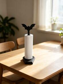 All-In-One Bat-Shaped Tissue Holder, Suitable For Kitchens And Bathrooms, Gothic Home Decor, Tissue Organizer, Countertop Stand, Halloween Gift, Solid Wood Black And White Checkered Pattern, With Non-Slip Base. - Multicolor - View 6