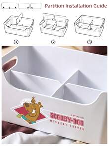 SCOOBY-DOO X SHEIN 1PC Scooby‑Doo Themed Divided Storage Caddy, Multi‑Grid Organizer Bin With Side Handles, Partitioned Desktop Container For Small Accessories, Perfect For Desk, Vanity, Bedroom & Office Storage - White - View 4