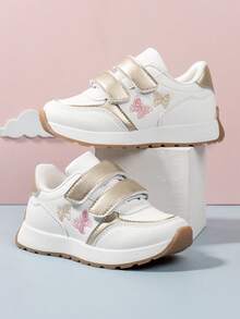 SHEIN 1 Pair Of Women's Children's Shoes Embroidered Retro-Style Gold Contrasting Color Design Suitable For Spring, Summer, Autumn And Winter Sports Shoes - White - View 1