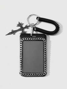 ROMWE 1 Heavy Industry Gothic Black Soft Pottery Rhinestone Cross Hollow Chain Acrylic Card DIY Stainless Steel Cross Keychain Bag Pendant, Worn By Girls - Black-28 - View 15
