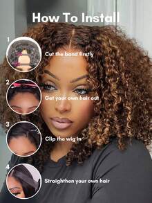 Water Wave Glueless Bob Wig V Part Human Hair Wigs For Women Highlight#4/30 CHIC BOB All Ready Wig None Lace Front Wigs Put On And Go Curly Bob Glueless Wigs For Daily Use - S4/30 - View 8