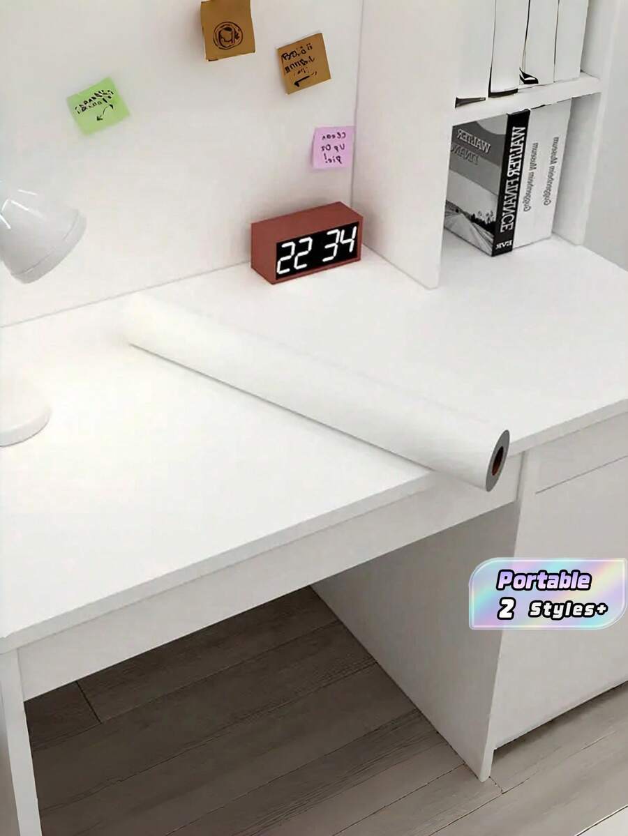 1 Roll White Matte Textured Self Adhesive Wallpaper Durable Waterproof Peel And Stick For Cabinet Table Chair Kitchen Bedroom Living Room Countertop Furniture Refurbishing Decor - White - View 1